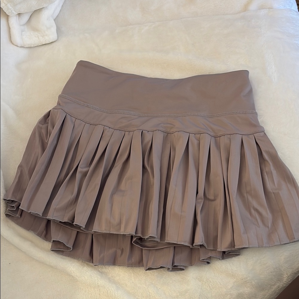 Tan and Cream Mini Bubble Skirt with Pleated Tiers
